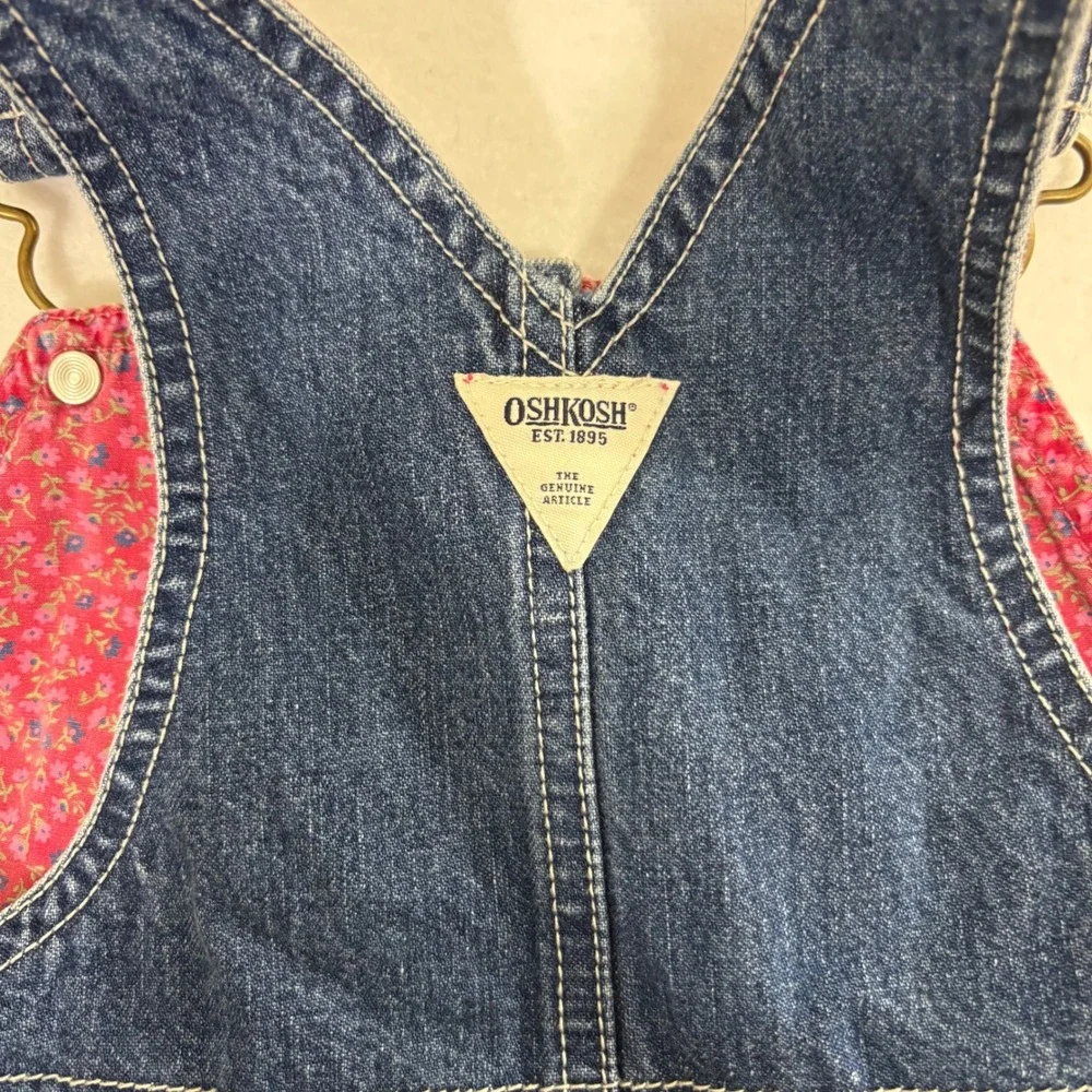 OshKosh B'gosh Kids Denim Overalls Dress ABC Embroidered Flower‎ Cute Size 2T